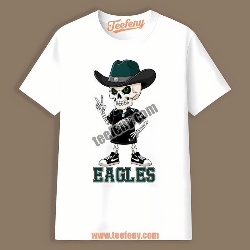 Cowboy Skeleton Loves Philadelphia Eagles Cotton Shirt