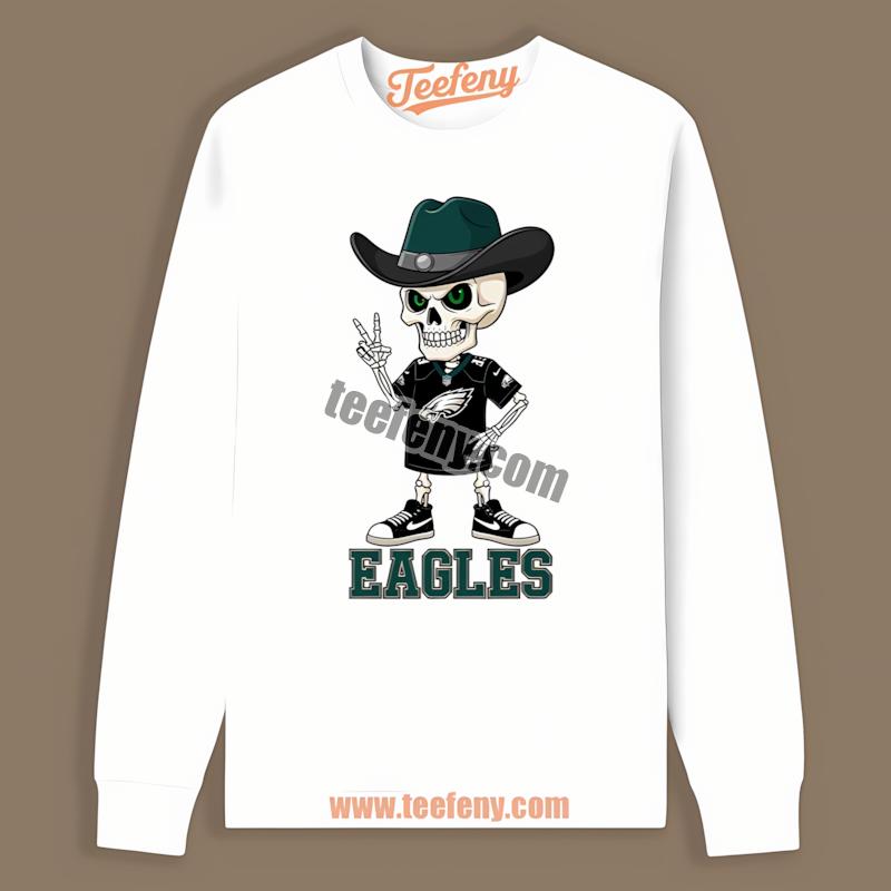 Cowboy Skeleton Loves Philadelphia Eagles Cotton Long Sleeve Cowboy Skeleton Loves Philadelphia Eagles Cotton Long Sleeve