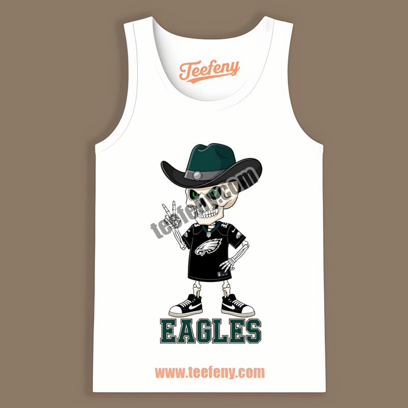 Cowboy Skeleton Loves Philadelphia Eagles Cotton Tanktop Cowboy Skeleton Loves Philadelphia Eagles Cotton Tanktop