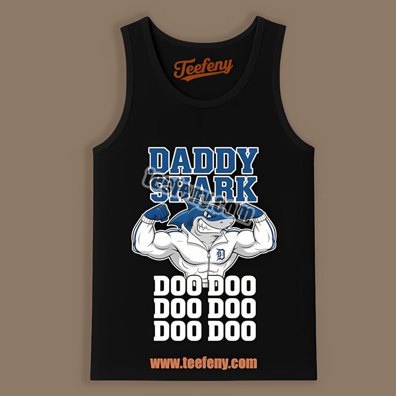 Daddy Shark Detroit Tigers Color Tanktop Daddy Shark Detroit Tigers Color Tanktop