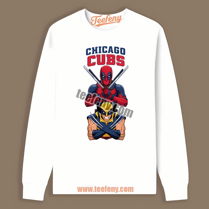 Deadpool Wolverine Chicago Cubs Crossover Long Sleeve Deadpool Wolverine Chicago Cubs Crossover Long Sleeve