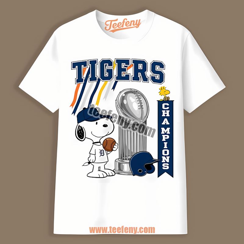 Detroit Tigers Champions Snoopy Celebration Vintage Shirt