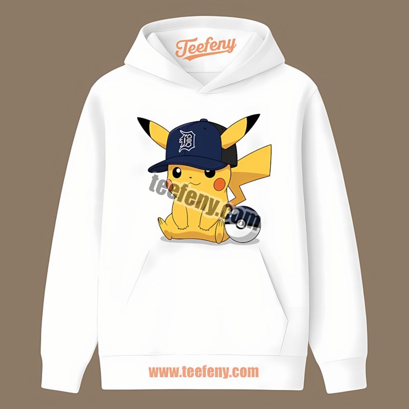 Detroit Tigers Pikachu Wearing Hat Unisex Hoodie Detroit Tigers Pikachu Wearing Hat Unisex Hoodie