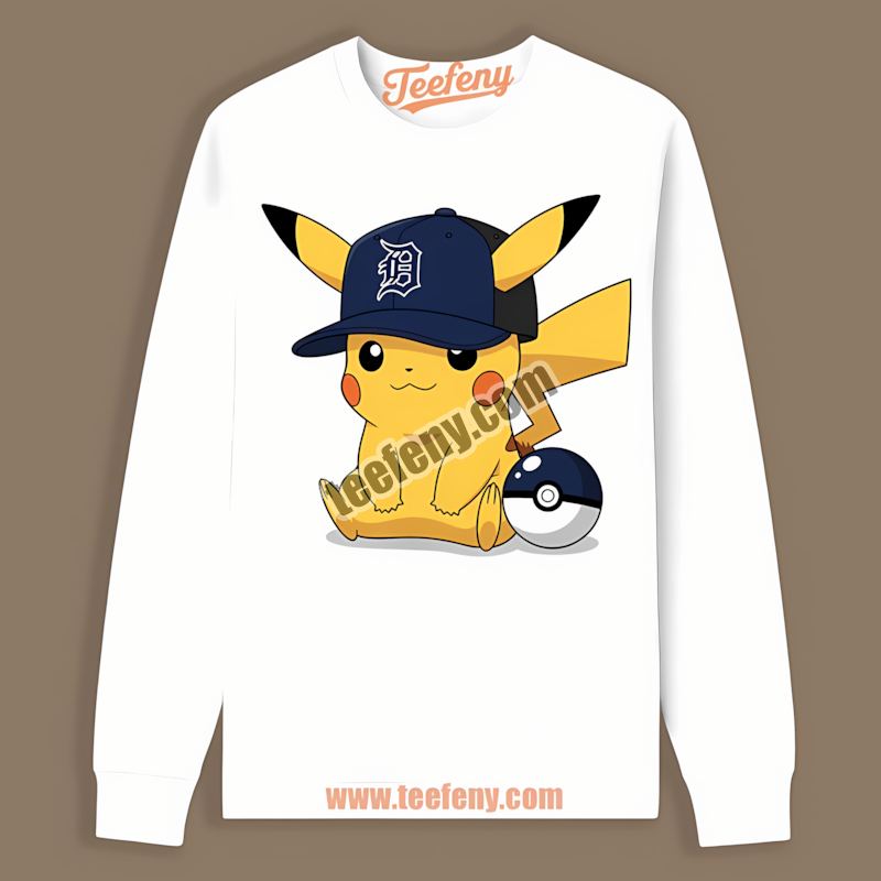 Detroit Tigers Pikachu Wearing Hat Unisex Long Sleeve Detroit Tigers Pikachu Wearing Hat Unisex Long Sleeve