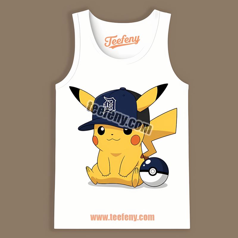 Detroit Tigers Pikachu Wearing Hat Unisex Tanktop Detroit Tigers Pikachu Wearing Hat Unisex Tanktop