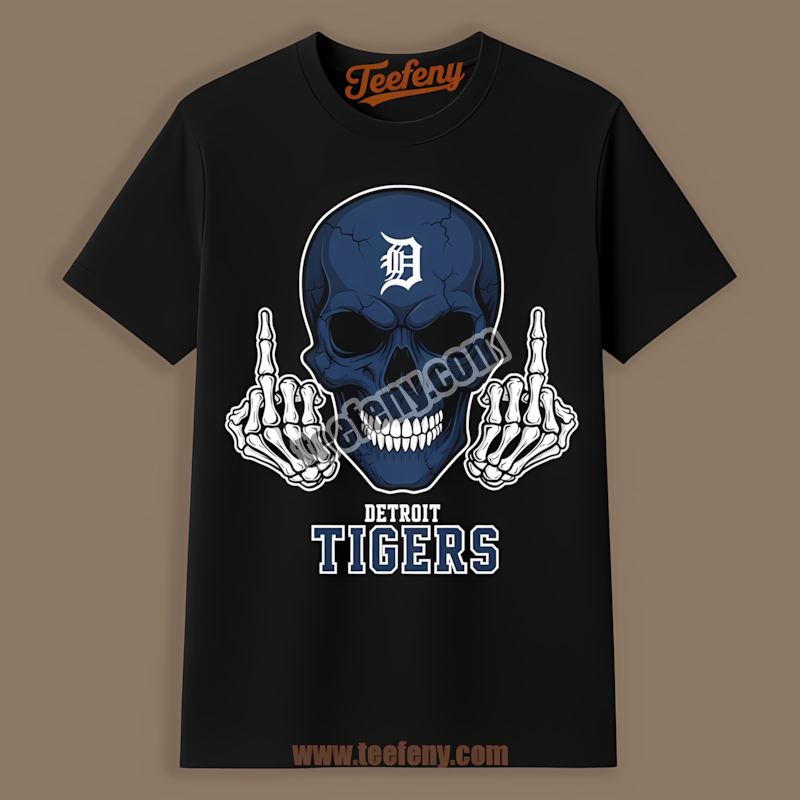 Detroit Tigers Skull Middle Finger Cotton Shirt