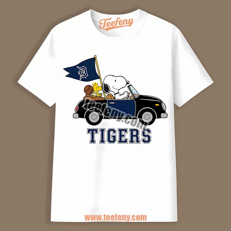 Detroit Tigers Snoopy Driving Car Sports Shirt