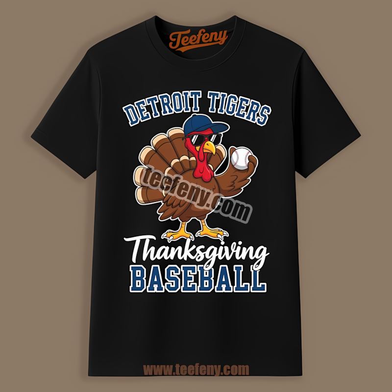 Detroit Tigers Thanksgiving Baseball Turkey Retro Shirt