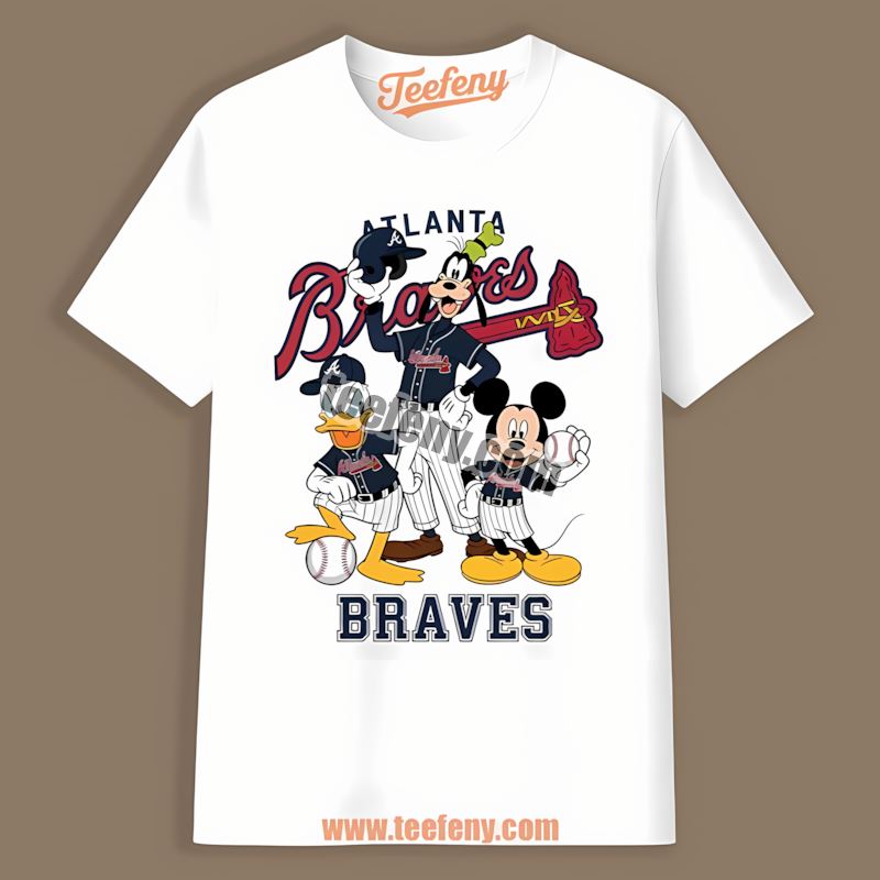Disney Characters Mickey Donald Goofy Atlanta Braves Fashion Shirt