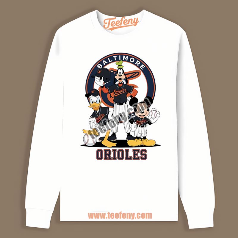 Disney Characters Mickey Donald Goofy Baltimore Orioles Classic Long Sleeve Disney Characters Mickey Donald Goofy Baltimore Orioles Classic Long Sleeve