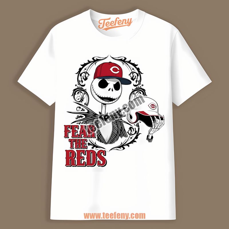 Fear The Cincinnati Reds Jack Skellington Mens Graphic Tee