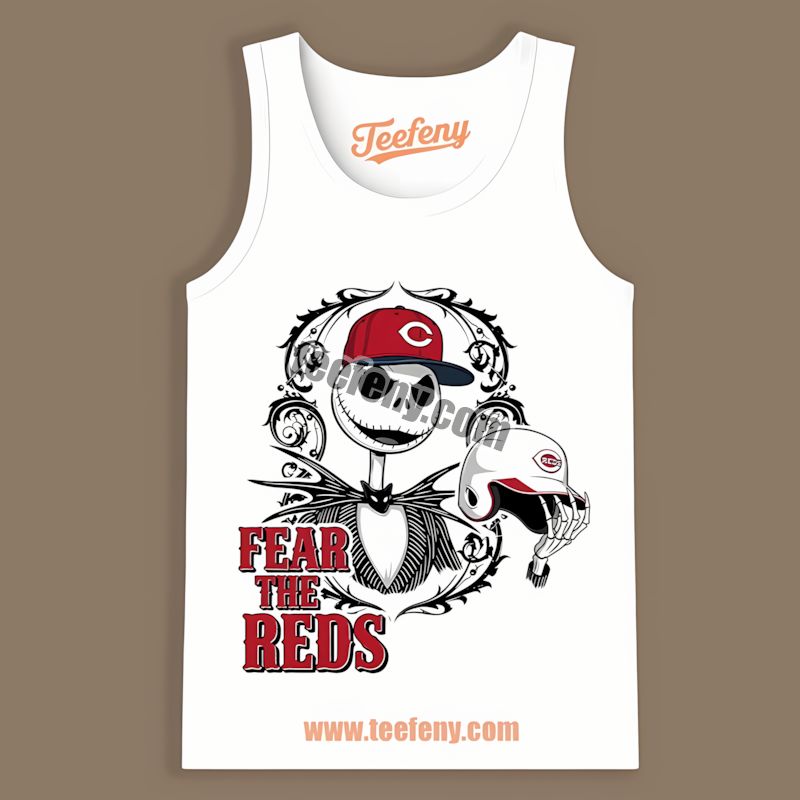 Fear The Cincinnati Reds Jack Skellington Mens Graphic Tanktop Fear The Cincinnati Reds Jack Skellington Mens Graphic Tanktop