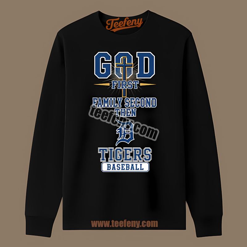 God First Family Second Baseball Detroit Tigers Retro Long Sleeve God First Family Second Baseball Detroit Tigers Retro Long Sleeve