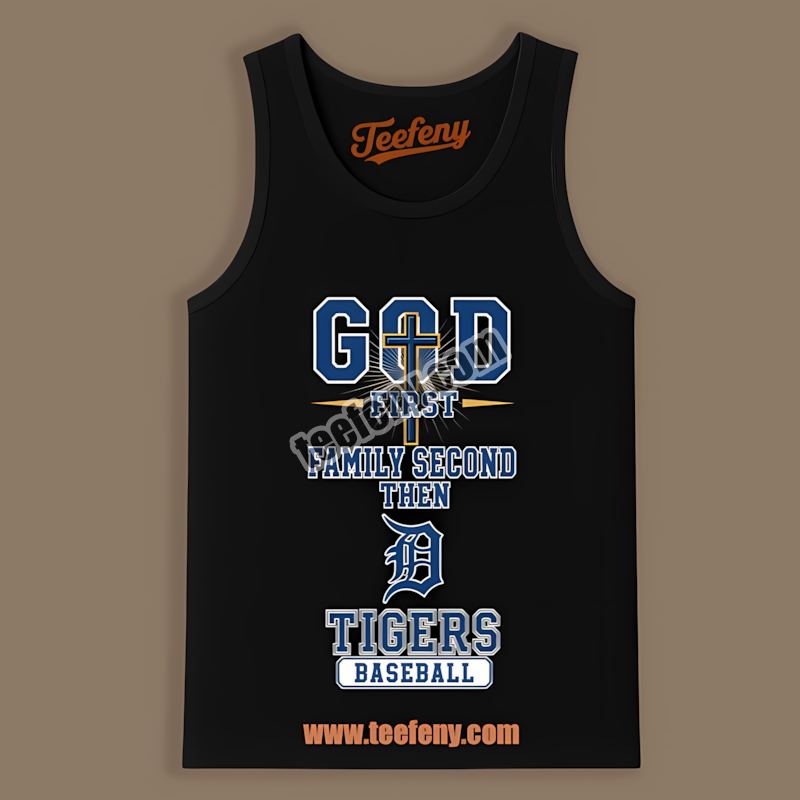 God First Family Second Baseball Detroit Tigers Retro Tanktop God First Family Second Baseball Detroit Tigers Retro Tanktop
