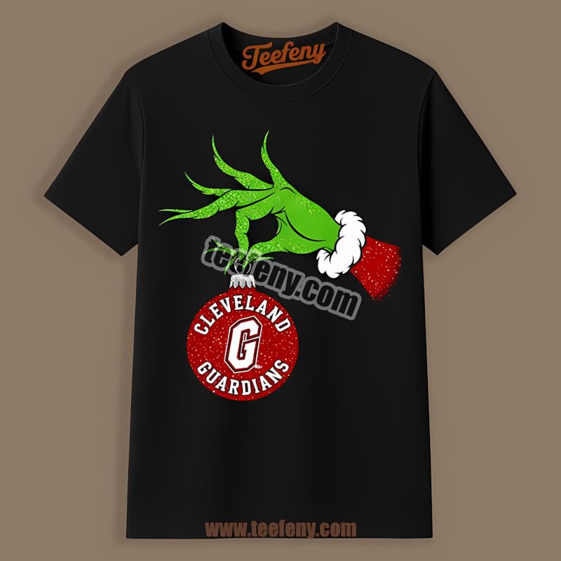 Grinch Hand Holding Cleveland Guardians Ornament Graphic Shirt