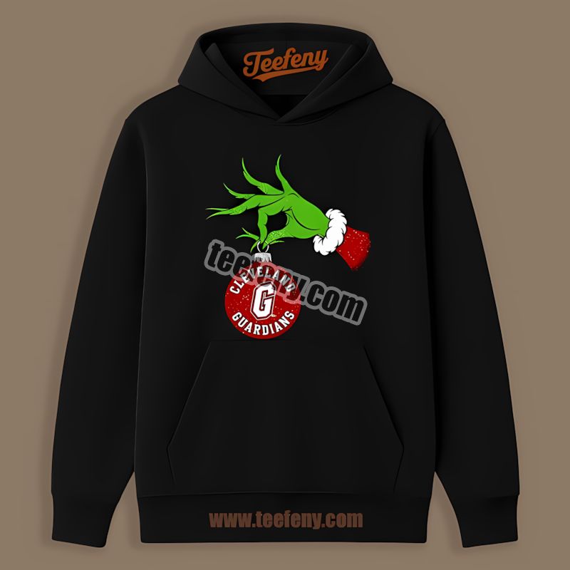 Grinch Hand Holding Cleveland Guardians Ornament Graphic Hoodie Grinch Hand Holding Cleveland Guardians Ornament Graphic Hoodie