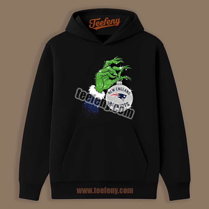 Grinch Hand Holding New England Patriots Ornament Cotton Hoodie Grinch Hand Holding New England Patriots Ornament Cotton Hoodie