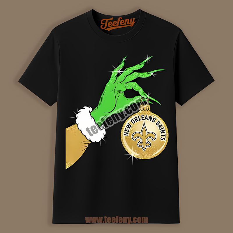 Grinch Hand Holding New Orleans Saints Ornament Retro Shirt