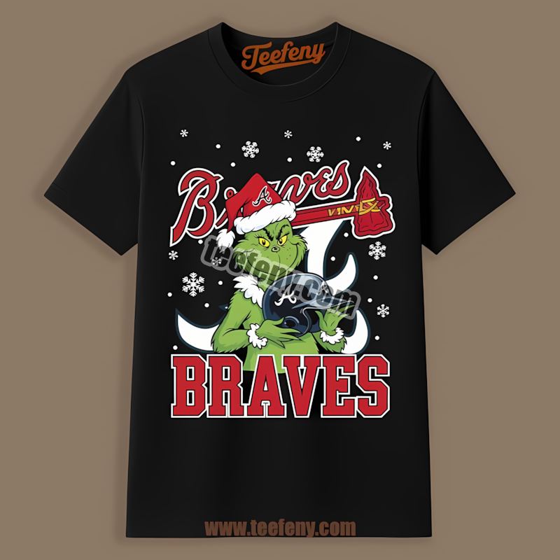 Grinch Holding Atlanta Braves Helmet Youth Shirt