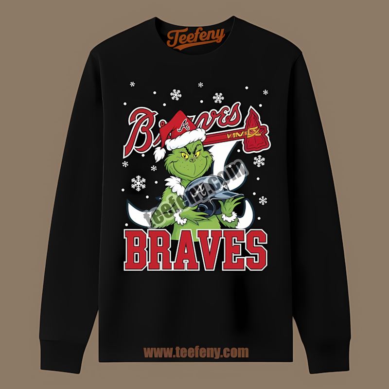 Grinch Holding Atlanta Braves Helmet Youth Long Sleeve Grinch Holding Atlanta Braves Helmet Youth Long Sleeve