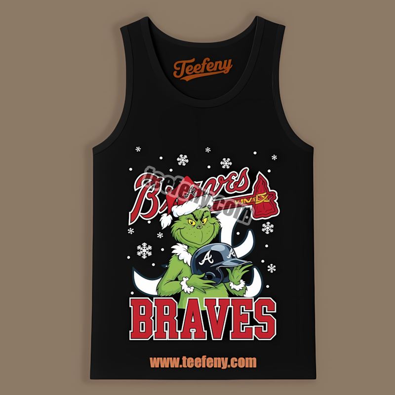 Grinch Holding Atlanta Braves Helmet Youth Tanktop Grinch Holding Atlanta Braves Helmet Youth Tanktop