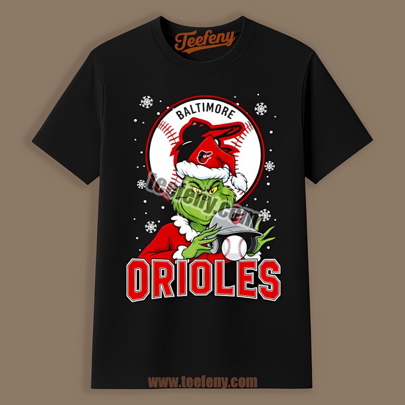 Grinch Holding Baltimore Orioles Helmet Dugout Shirt