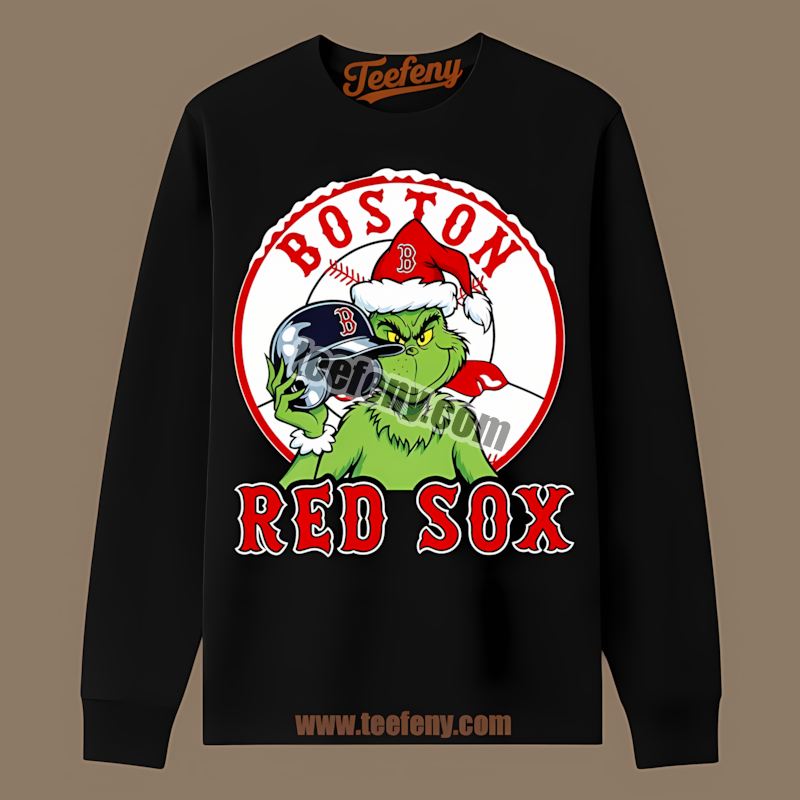 Grinch Holding Boston Red Sox Helmet Crewneck Long Sleeve Grinch Holding Boston Red Sox Helmet Crewneck Long Sleeve