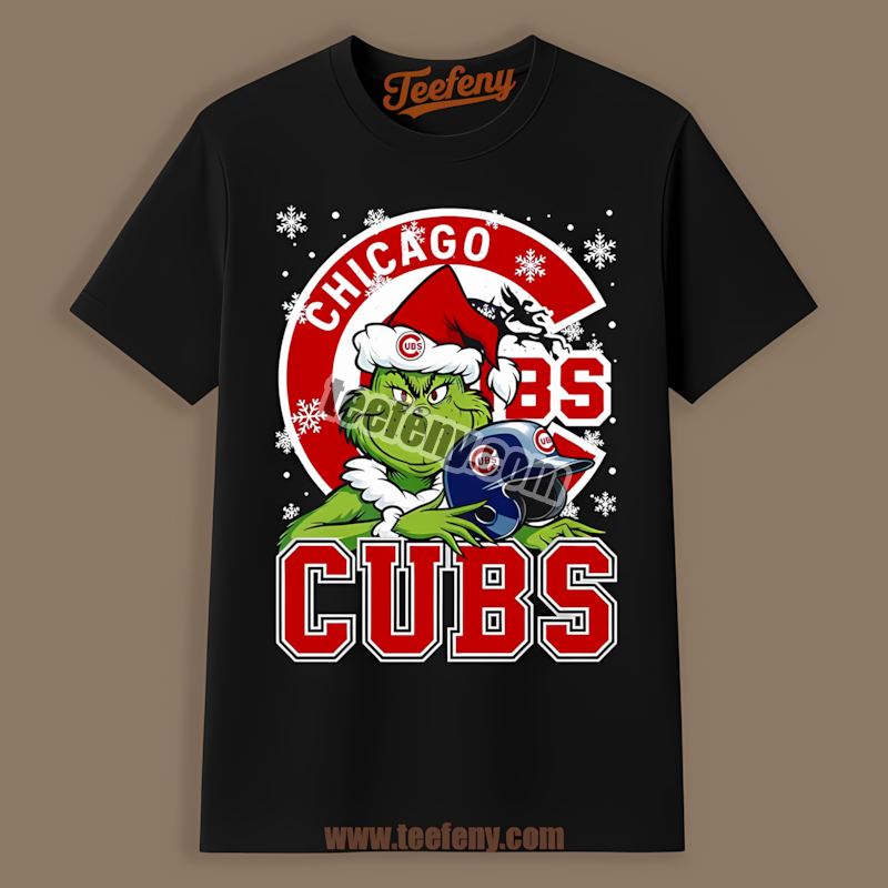Grinch Holding Chicago Cubs Helmet Adults Shirt