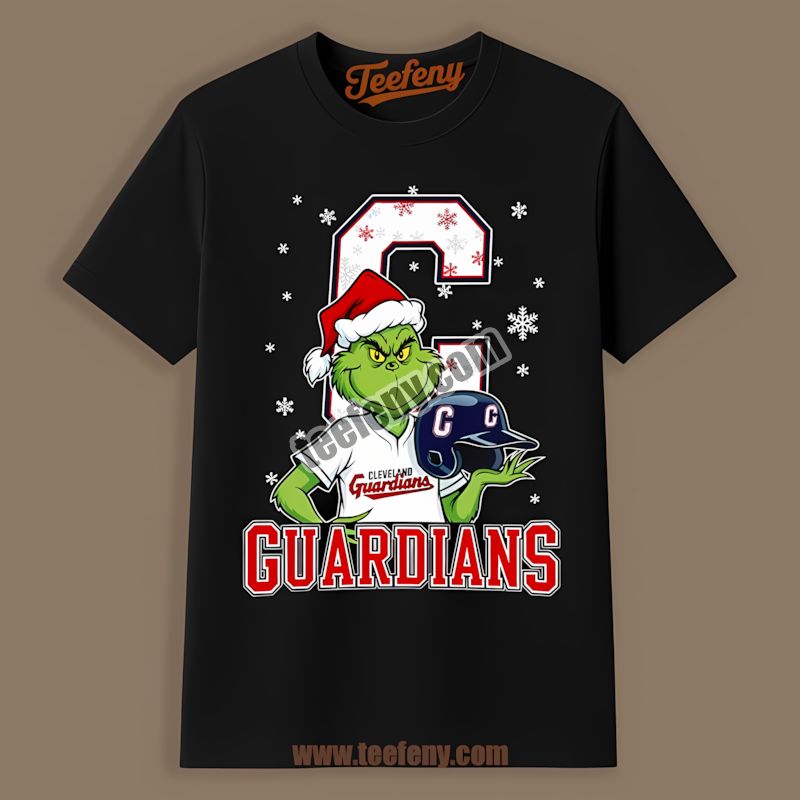 Grinch Holding Cleveland Guardians Helmet Cool Shirt