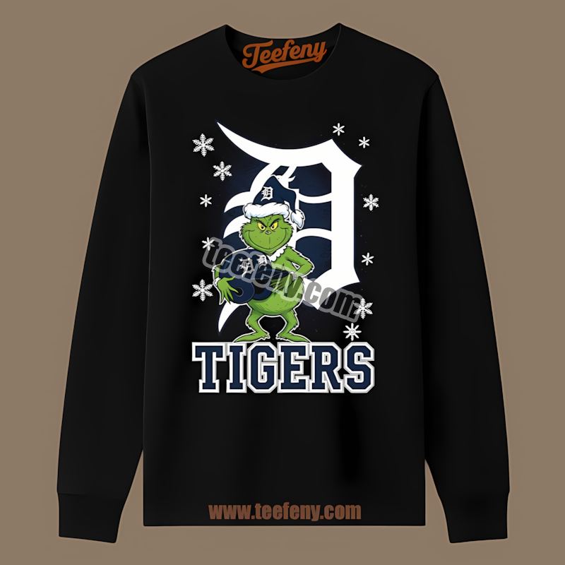 Grinch Holding Detroit Tigers Helmet Trendy Long Sleeve Grinch Holding Detroit Tigers Helmet Trendy Long Sleeve