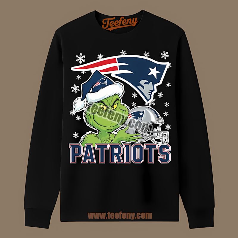 Grinch Holding New England Patriots Helmet Retro Long Sleeve Grinch Holding New England Patriots Helmet Retro Long Sleeve