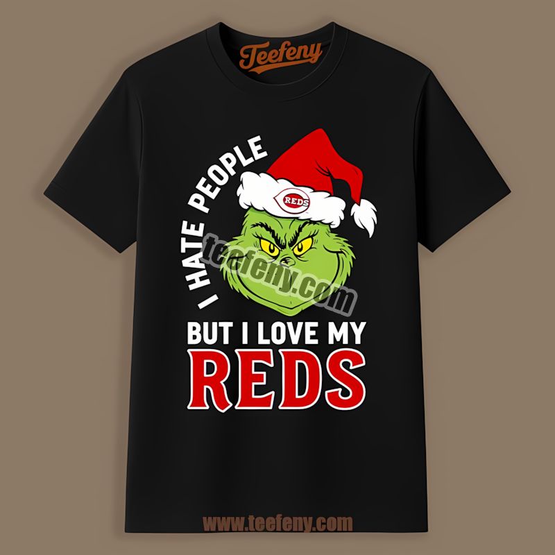 Grinch I Hate People But Love Cincinnati Reds Mens Graphic Tee