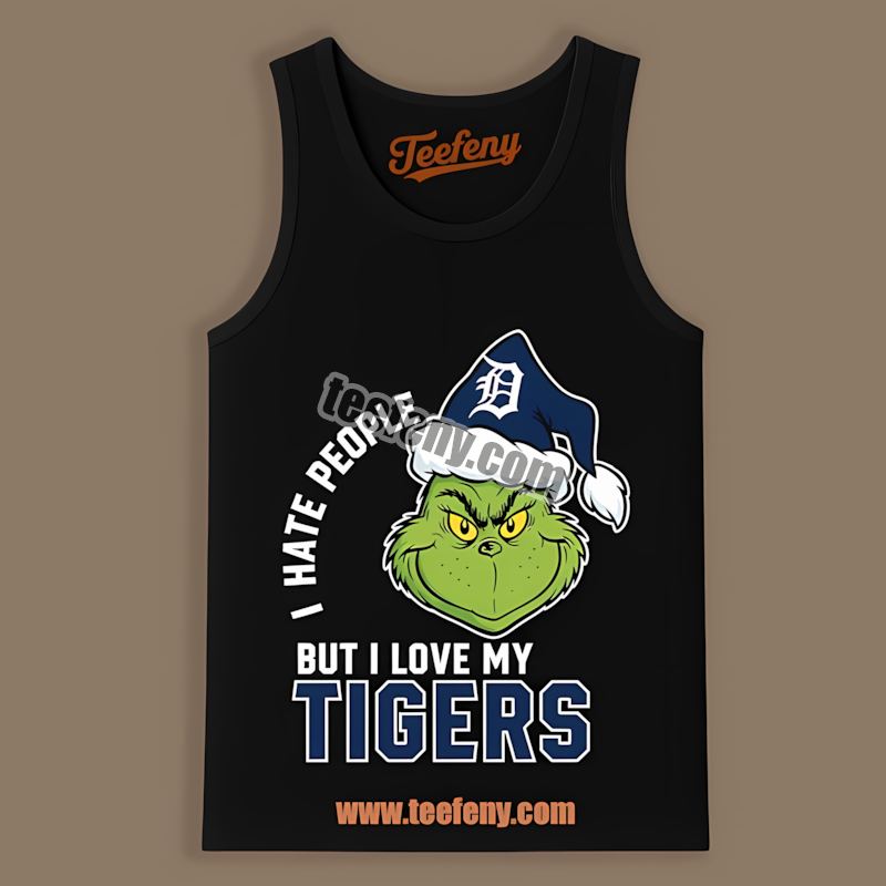 Grinch I Hate People But Love Detroit Tigers Cotton Tanktop Grinch I Hate People But Love Detroit Tigers Cotton Tanktop
