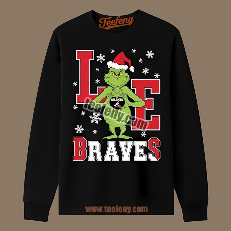 Grinch Love Atlanta Braves Christmas Youth Long Sleeve Grinch Love Atlanta Braves Christmas Youth Long Sleeve