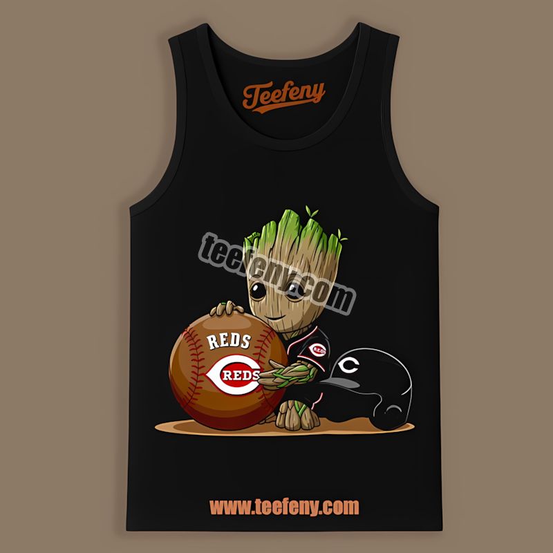 Groot Cheering For Cincinnati Reds Baseball Custom Made Tanktop Groot Cheering For Cincinnati Reds Baseball Custom Made Tanktop