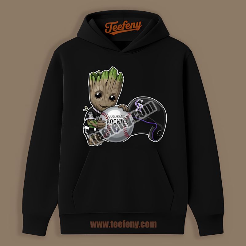 Groot Cheering For Colorado Rockies Baseball Custom Hoodie Groot Cheering For Colorado Rockies Baseball Custom Hoodie