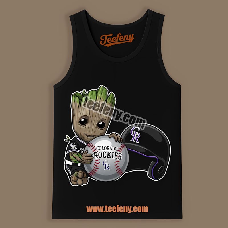 Groot Cheering For Colorado Rockies Baseball Custom Tanktop Groot Cheering For Colorado Rockies Baseball Custom Tanktop