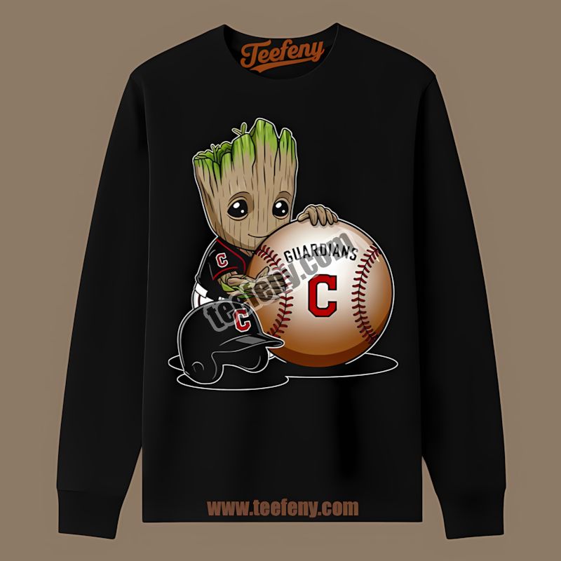 Groot Repping Cleveland Guardians Baseball Custom Long Sleeve Groot Repping Cleveland Guardians Baseball Custom Long Sleeve