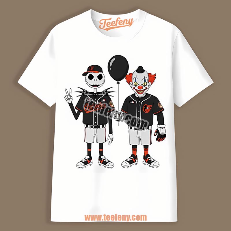 Halloween Baltimore Orioles Jack Skellington And Pennywise Relaxed Fit Shirt