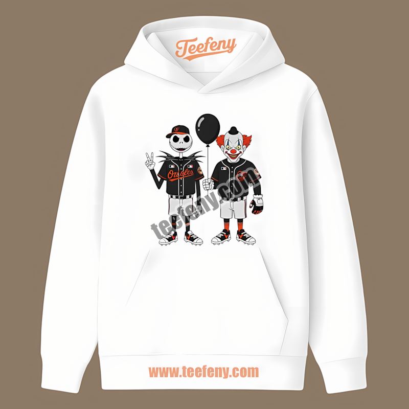 Halloween Baltimore Orioles Jack Skellington And Pennywise Relaxed Fit Hoodie Halloween Baltimore Orioles Jack Skellington And Pennywise Relaxed Fit Hoodie