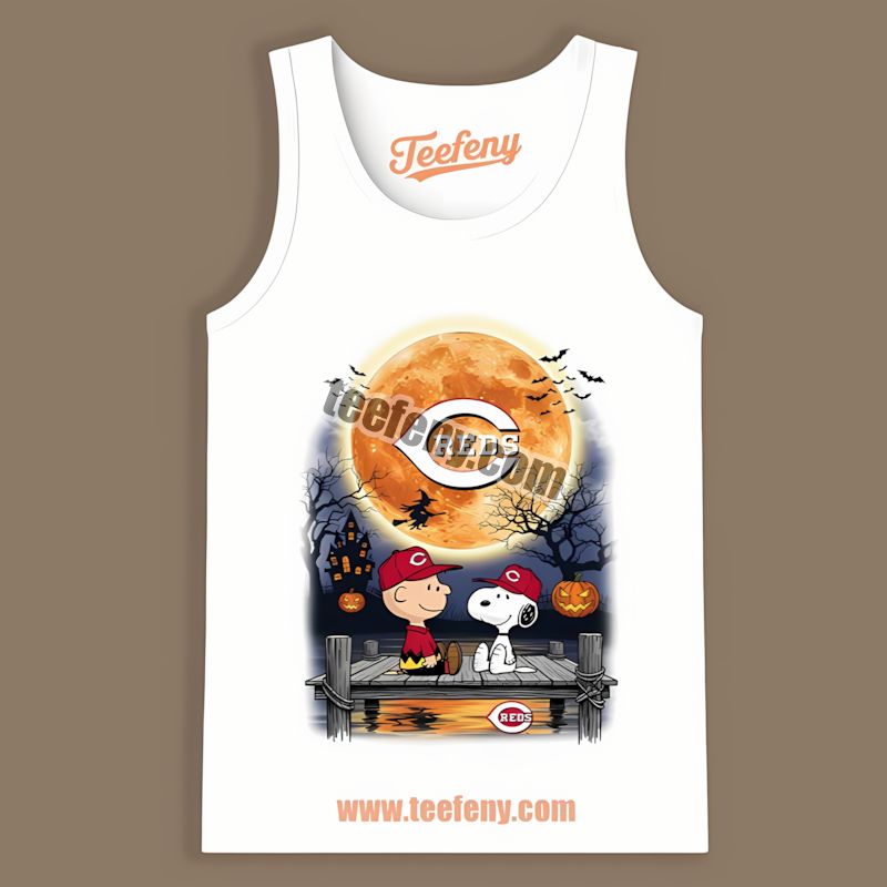 Halloween Charlie Brown And Snoopy Cincinnati Reds Crewneck Tanktop Halloween Charlie Brown And Snoopy Cincinnati Reds Crewneck Tanktop