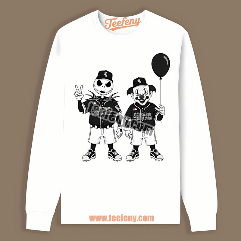 Halloween Chicago White Sox Jack Skellington And Pennywise Mens TLong Sleeve Halloween Chicago White Sox Jack Skellington And Pennywise Mens TLong Sleeve