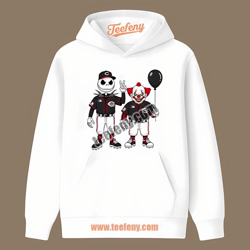 Halloween Cincinnati Reds Jack Skellington And Pennywise THoodie For Women Halloween Cincinnati Reds Jack Skellington And Pennywise THoodie For Women