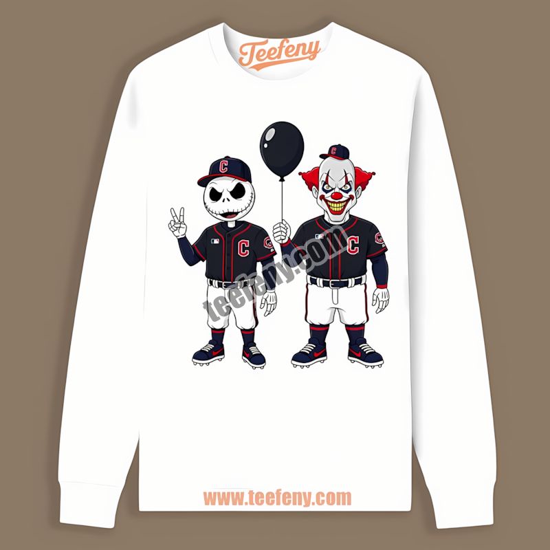 Halloween Cleveland Guardians Jack Skellington And Pennywise Personalized TLong Sleeve Halloween Cleveland Guardians Jack Skellington And Pennywise Personalized TLong Sleeve