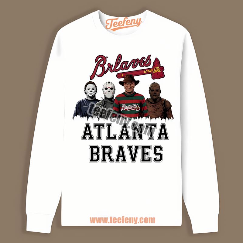 Halloween Horror Killers Atlanta Braves Graphic Long Sleeve Halloween Horror Killers Atlanta Braves Graphic Long Sleeve
