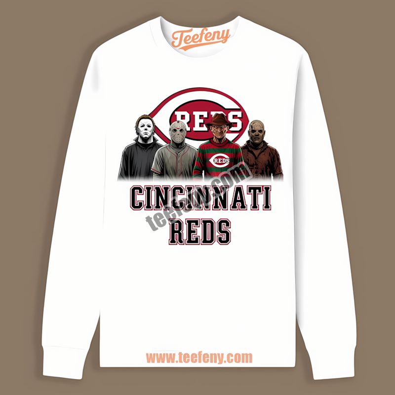 Halloween Horror Killers Cincinnati Reds Graphic Long Sleeve Halloween Horror Killers Cincinnati Reds Graphic Long Sleeve