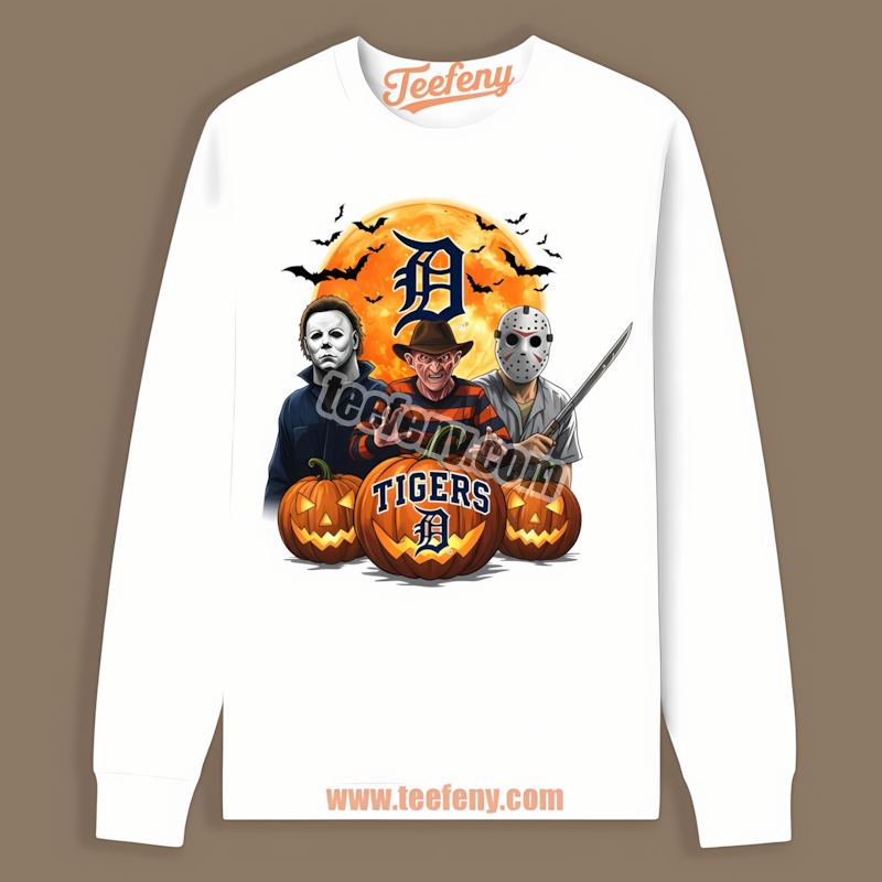 Halloween Jason Freddy Myers Detroit Tigers Graphic Long Sleeve Halloween Jason Freddy Myers Detroit Tigers Graphic Long Sleeve