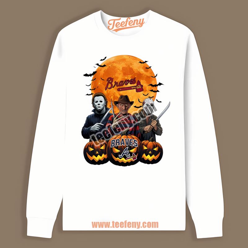 Halloween Jason Voorhees Michael Myers Freddy Krueger Atlanta Braves Long Sleeve Halloween Jason Voorhees Michael Myers Freddy Krueger Atlanta Braves Long Sleeve