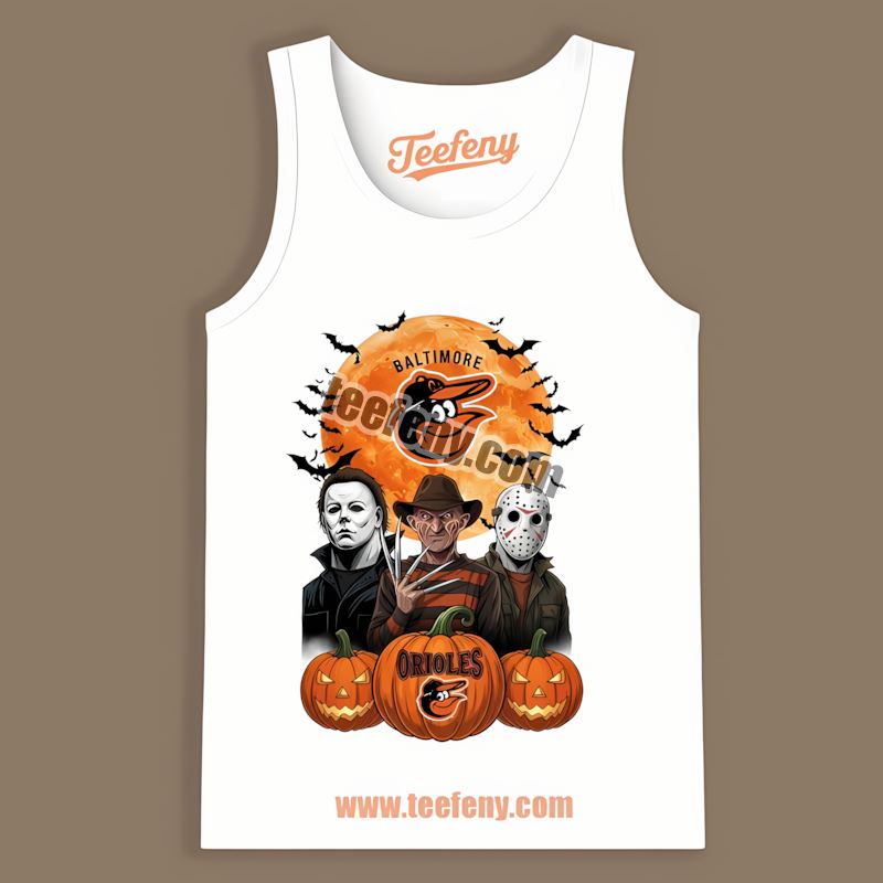 Halloween Jason Voorhees Michael Myers Freddy Krueger Baltimore Orioles Tanktop Halloween Jason Voorhees Michael Myers Freddy Krueger Baltimore Orioles Tanktop