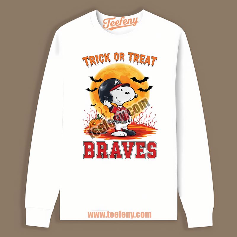 Halloween Snoopy Trick Or Treat Atlanta Braves Tailgate Long Sleeve Halloween Snoopy Trick Or Treat Atlanta Braves Tailgate Long Sleeve